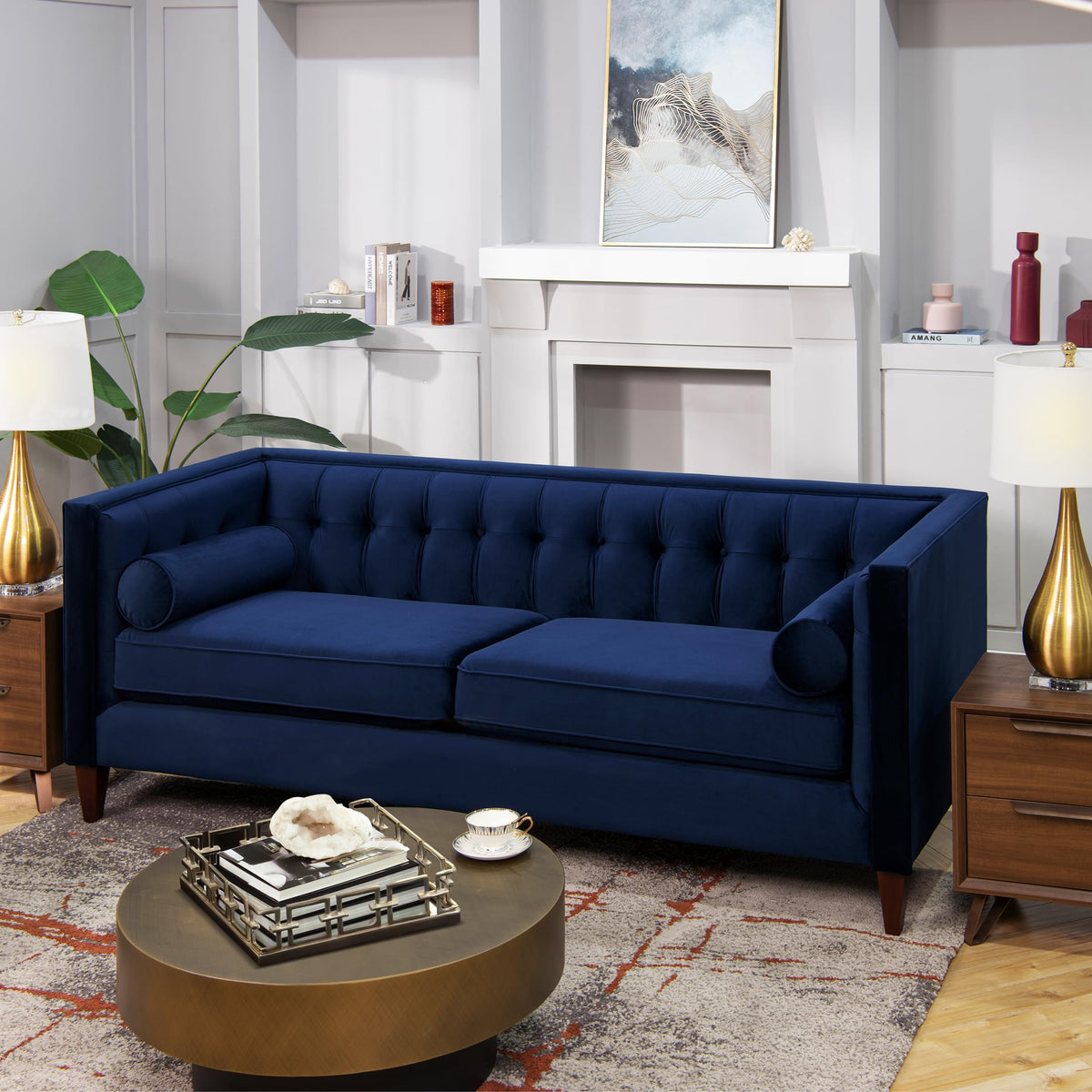 Navy Blue Velvet Tufted Sofa E6550