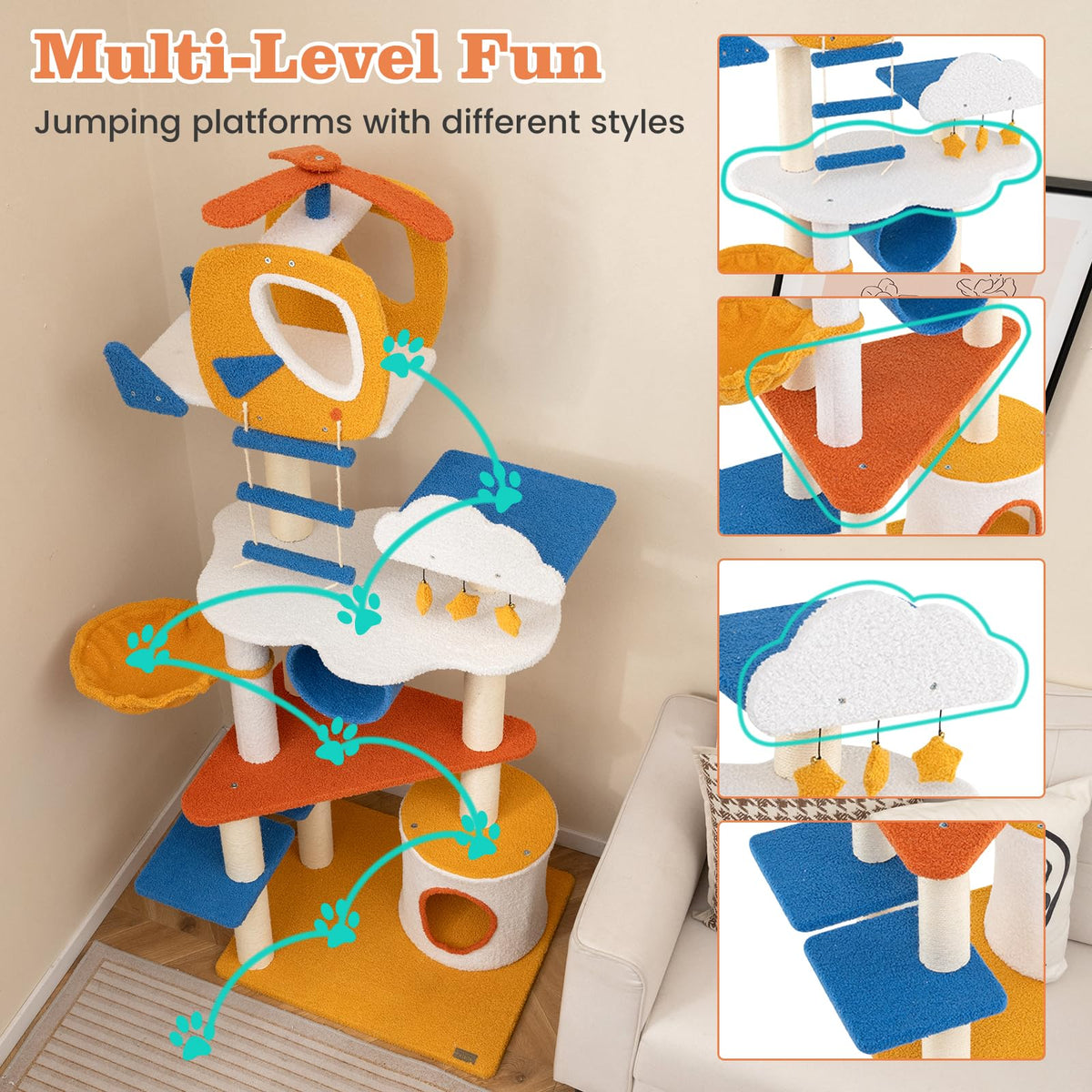 70 inch Multi-Level Cat Tree Tower with Scratching Posts L8769