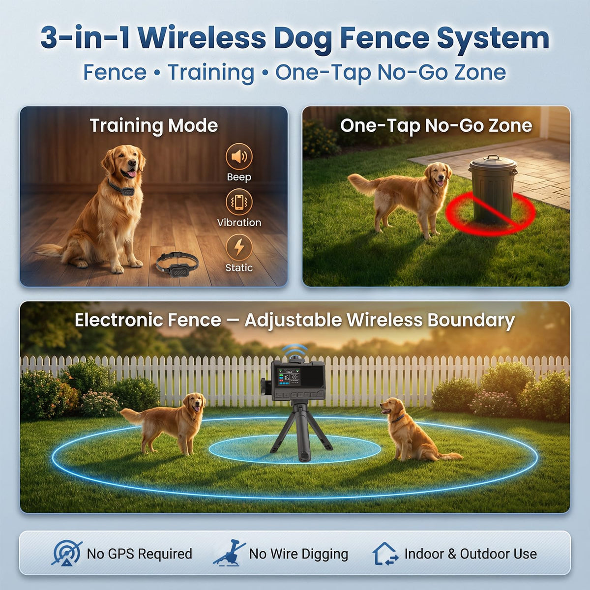 Wireless Dog Fence with Waterproof Collar, Up to 1 Acre Y19993