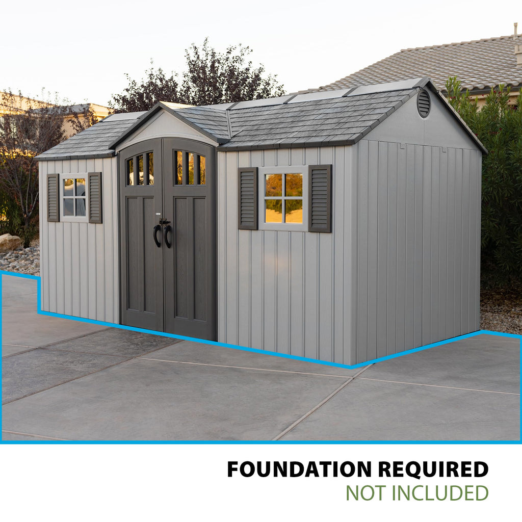 15x8 Ft Gray Resin Outdoor Storage Shed with Lockable Doors A8801
