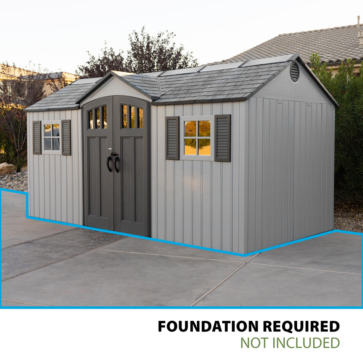 15x8 Ft Gray Resin Outdoor Storage Shed with Lockable Doors A8801