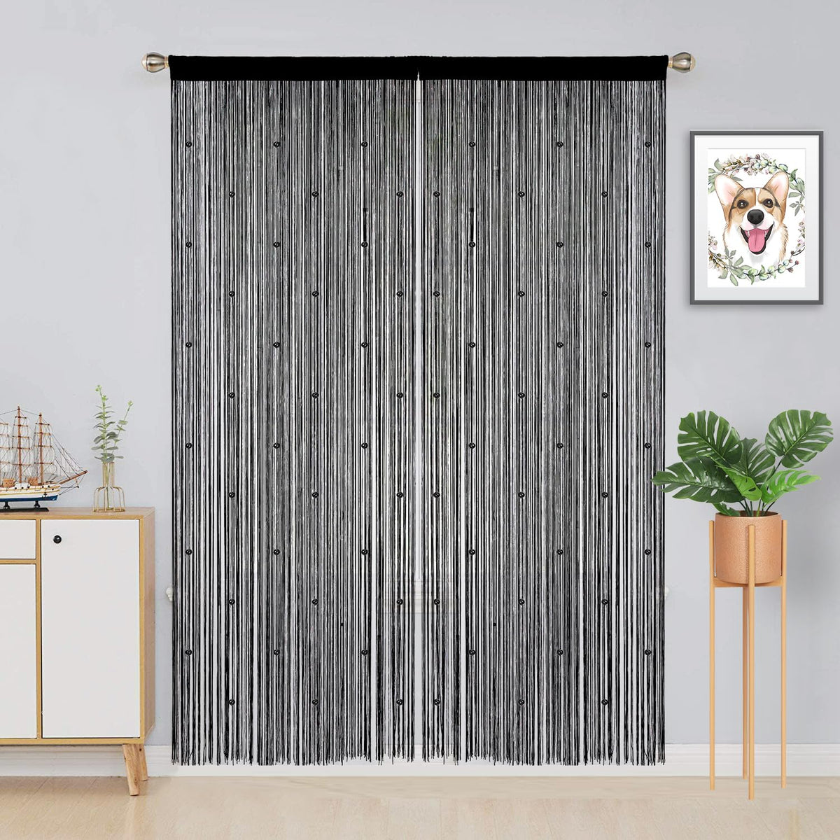 Beaded Curtains 39"x79" Black U9941
