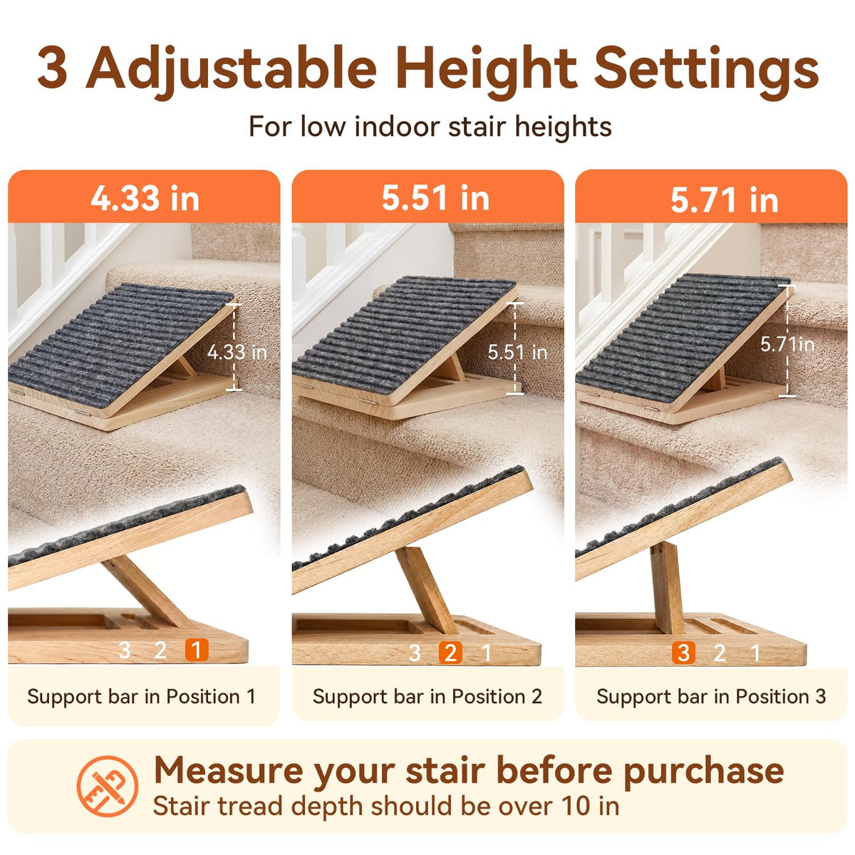 Adjustable Non-Slip Wooden Dog Ramp A55031