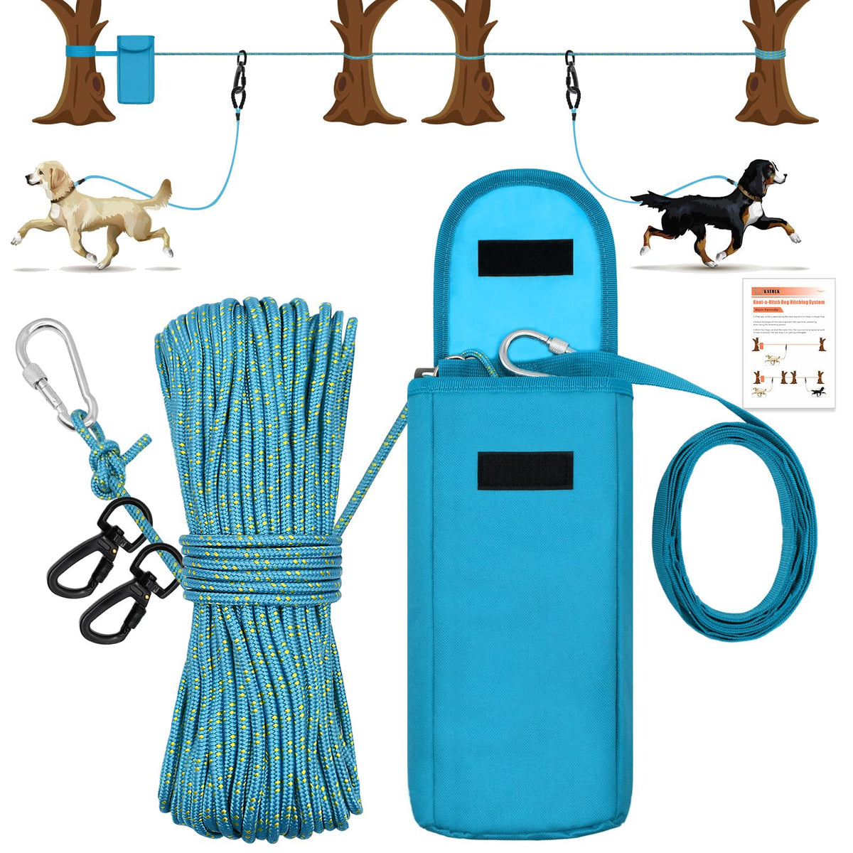 100FT Portable Dog Tie Out Cable for 2 Dogs F9626