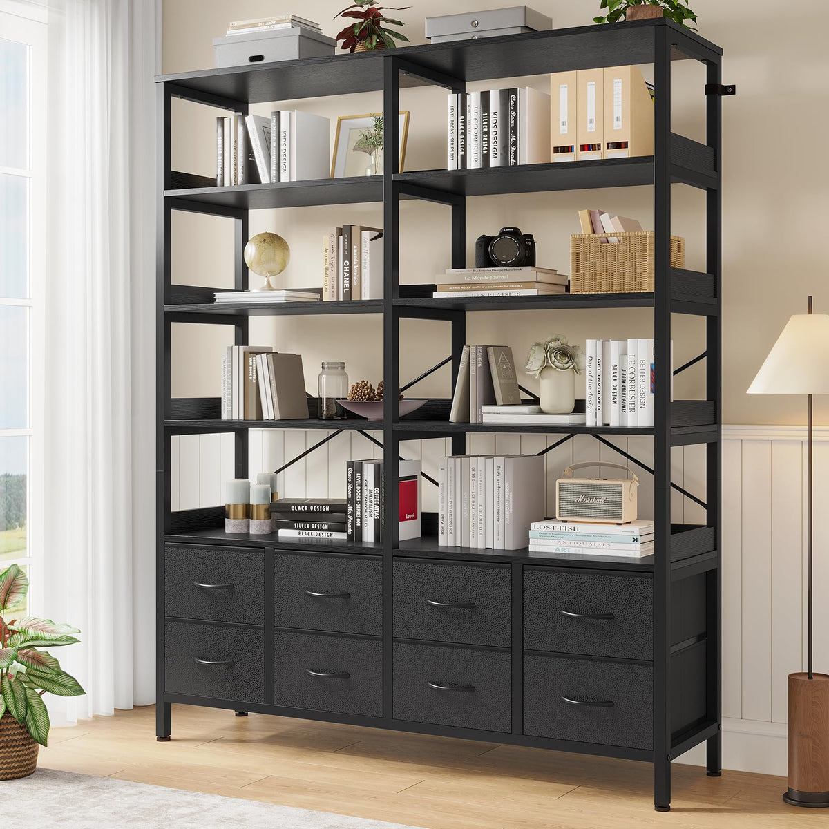 Black 8 Fabric Drawer 7-Tier Bookshelf U980776
