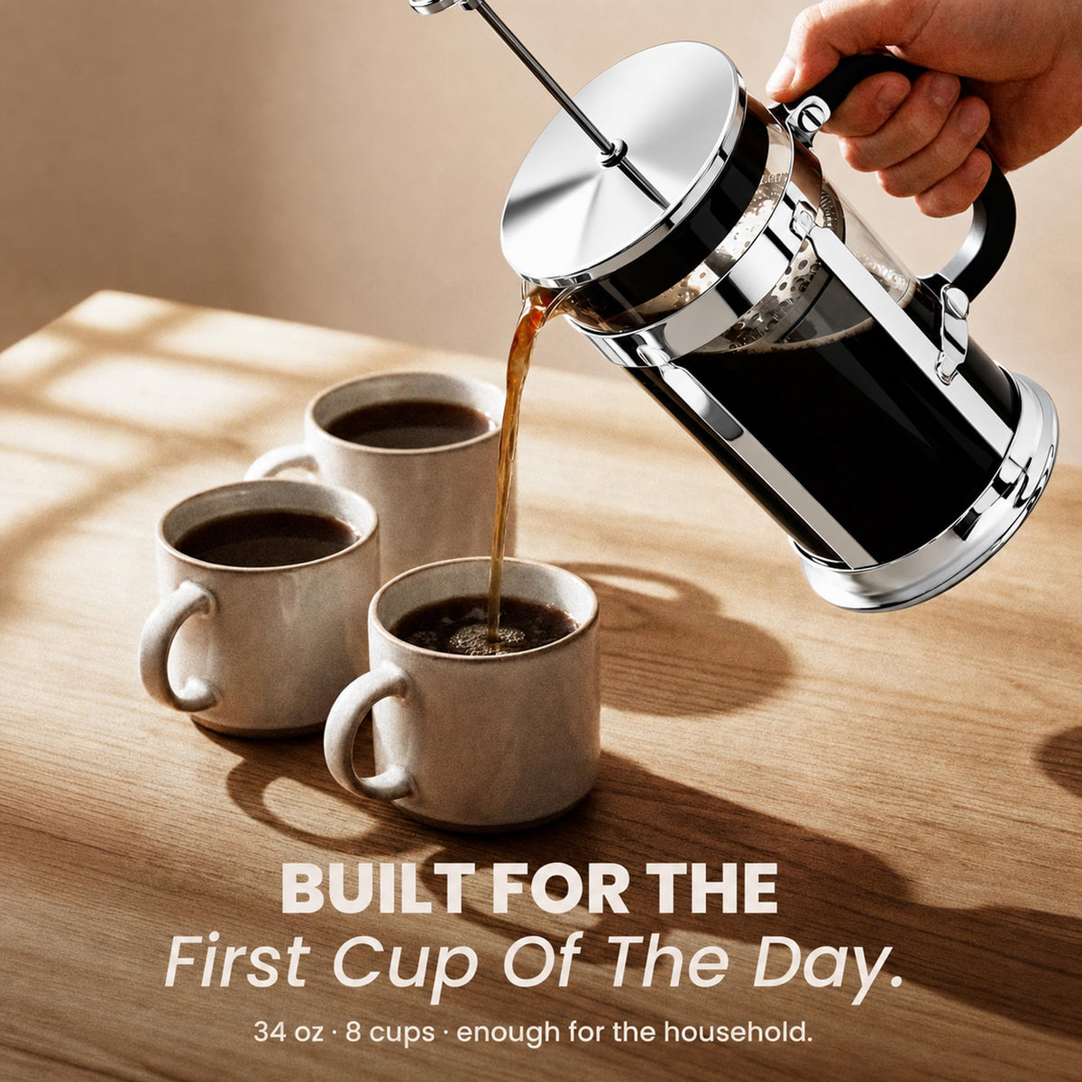 French Press Coffee Maker 34oz Chrome Borosilicate Glass J3179
