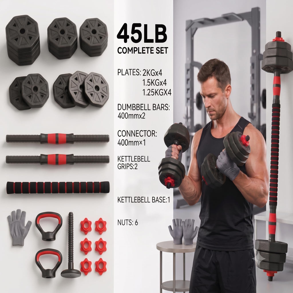 45LB Adjustable Dumbbell & Barbell Weight Set U705