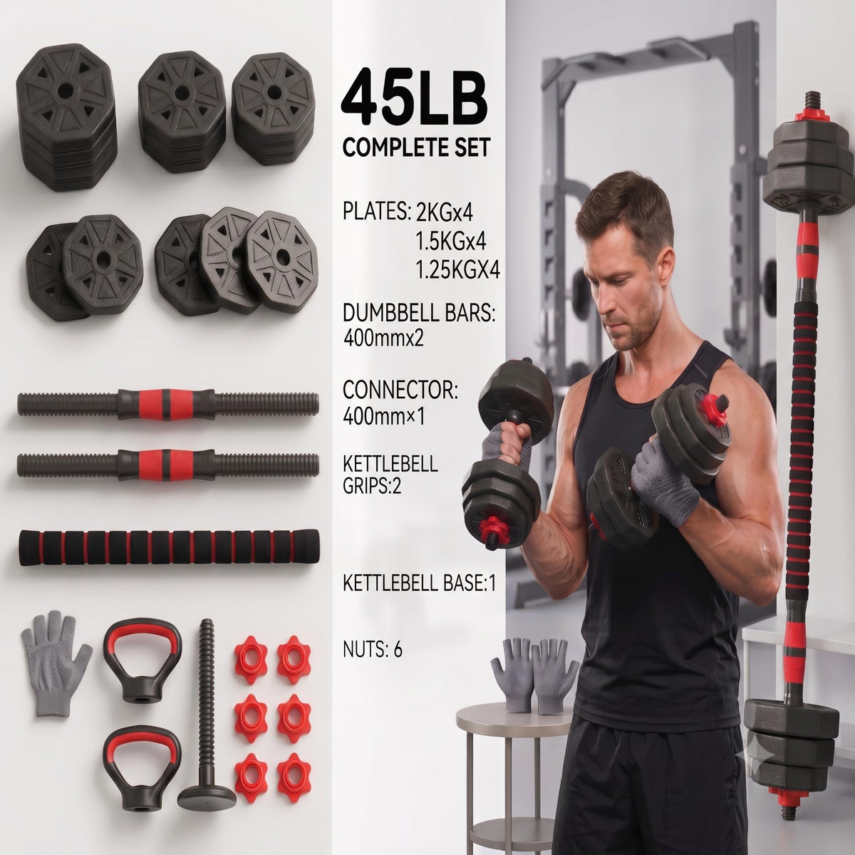 45LB Adjustable Dumbbell & Barbell Weight Set U705