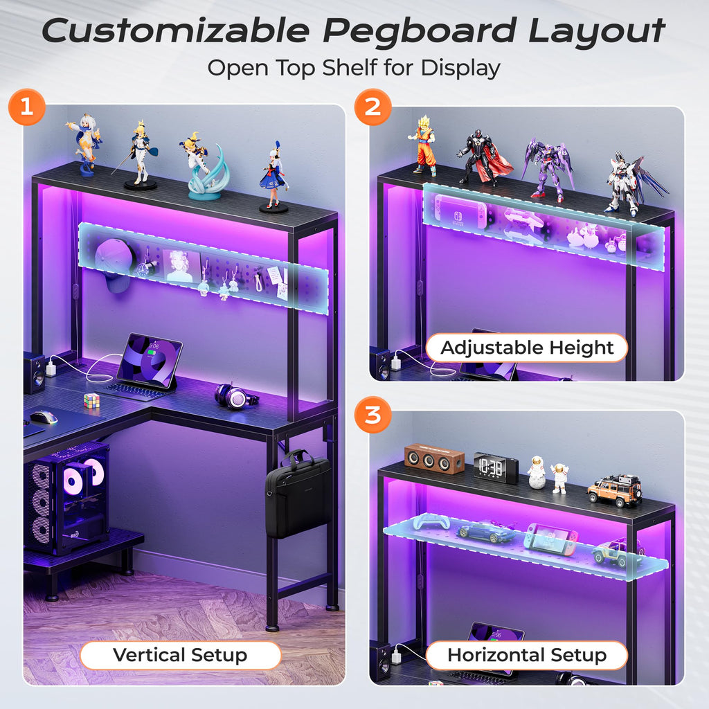 L Shaped Gaming Desk with LED Lights & Power Outlets K555