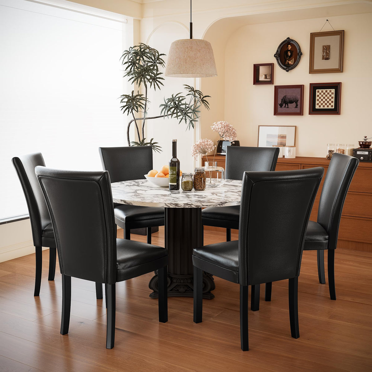 Set of 6 Solid Wood Upholstered Dining Chairs J166