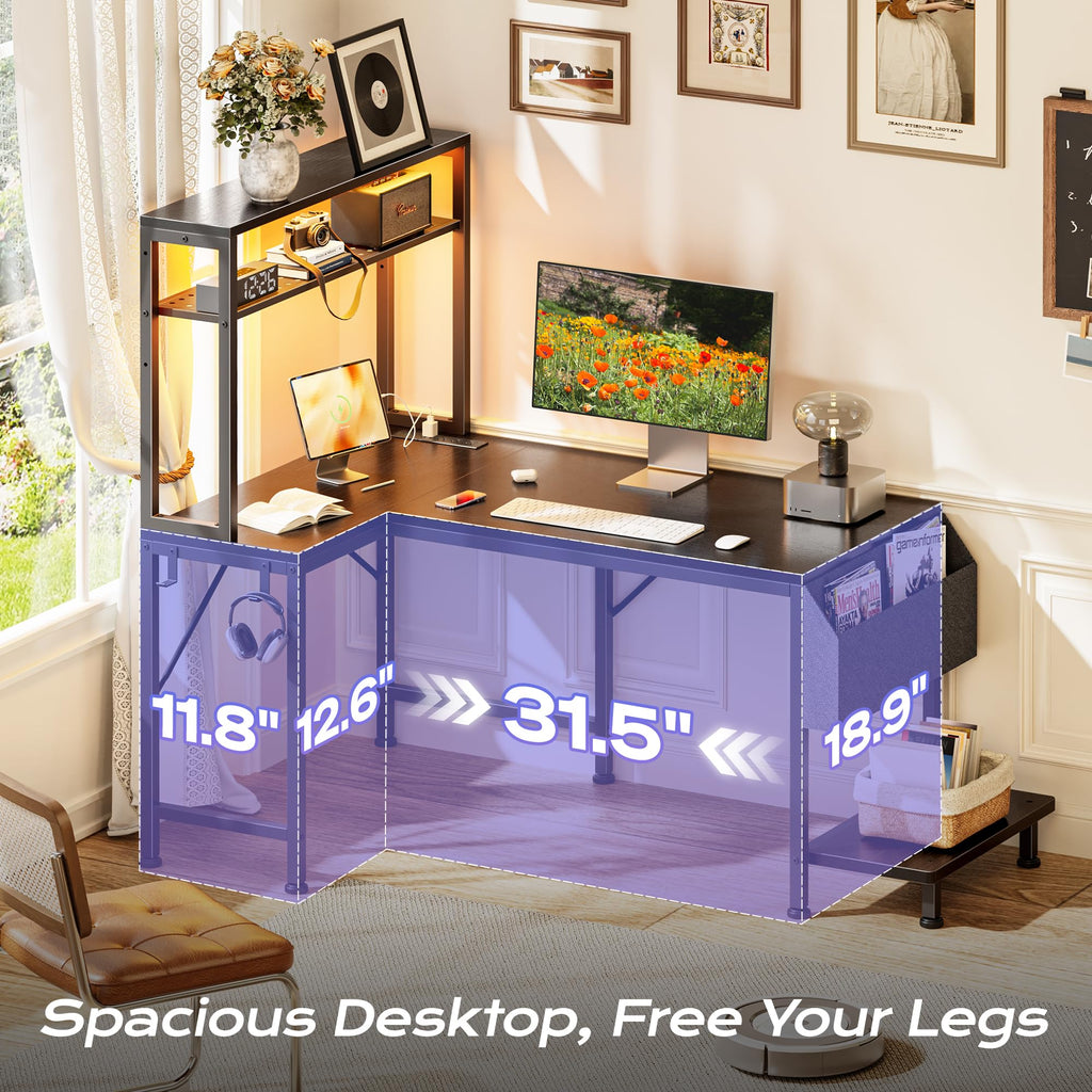 L Shaped Gaming Desk with LED Lights & Power Outlets K555