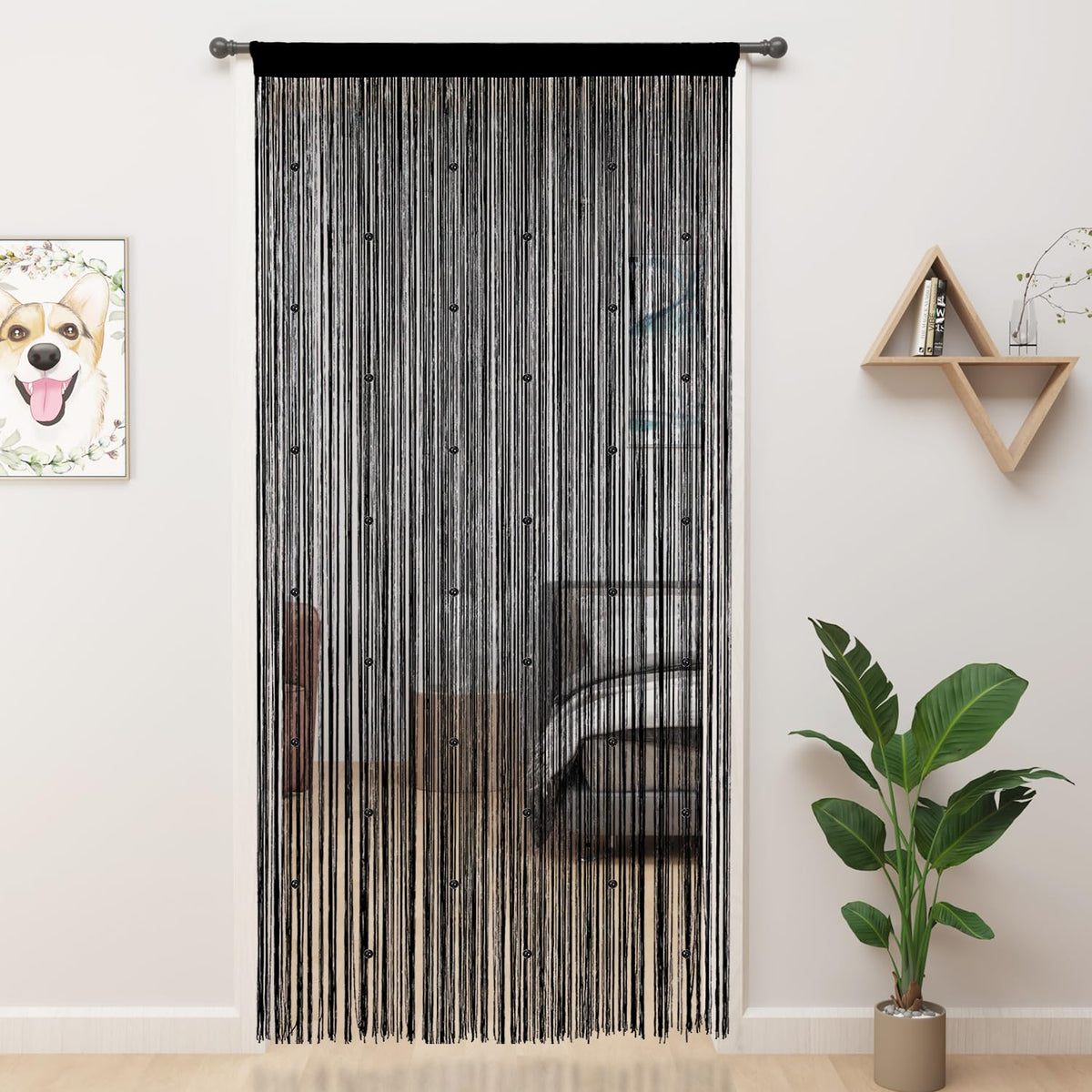 Beaded Curtains 39"x79" Black U9941