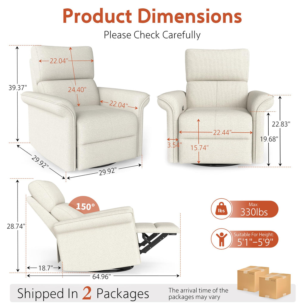 Fabric Light Gray Swivel Rocker Recliner Chair Y807
