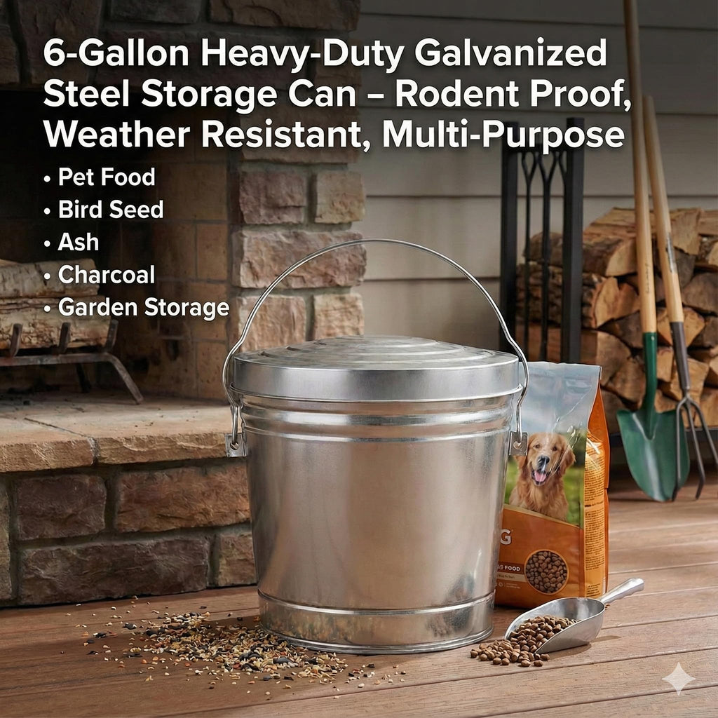 6-Gallon Galvanized Steel Storage Can with Lid Q826