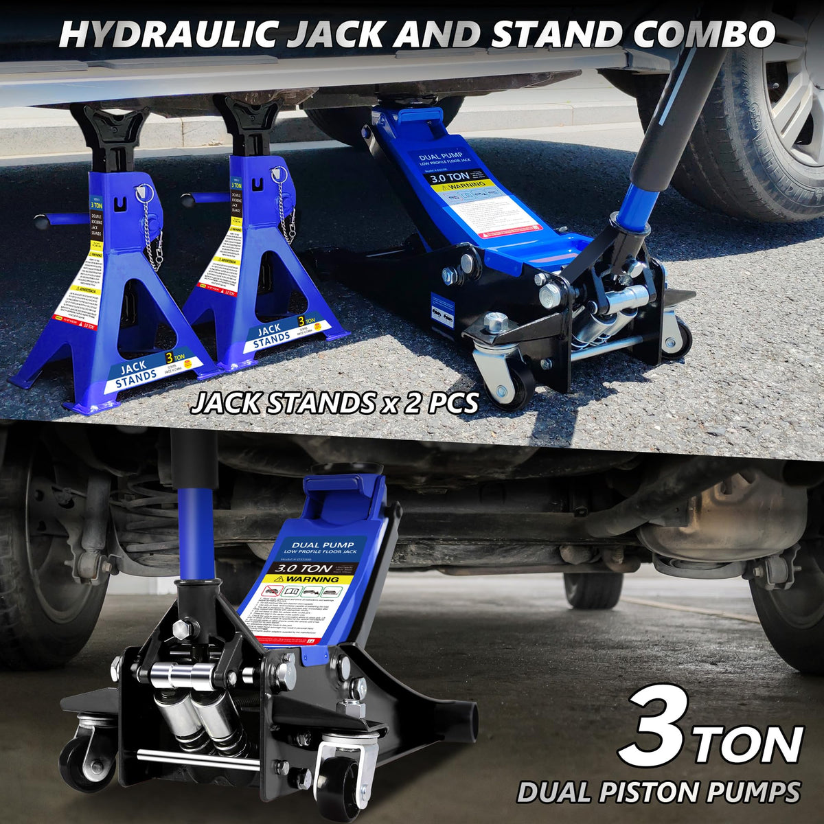 3 Ton Low Profile Hydraulic Floor Jack with Jack Stands X214