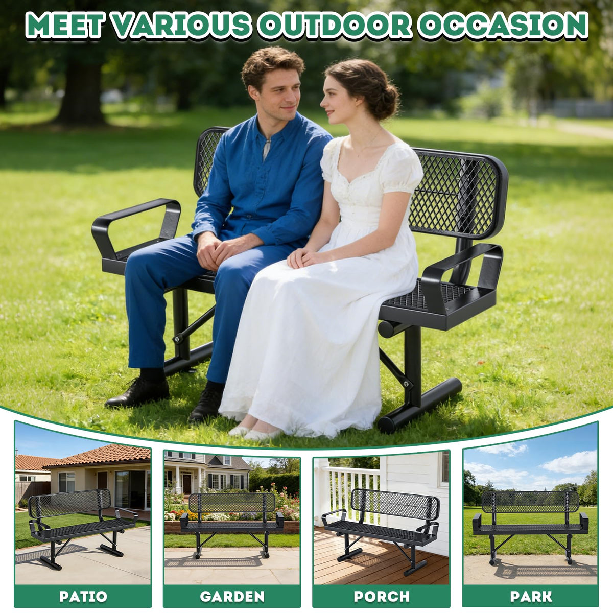 4FT Black Metal Garden Bench with Backrest G257