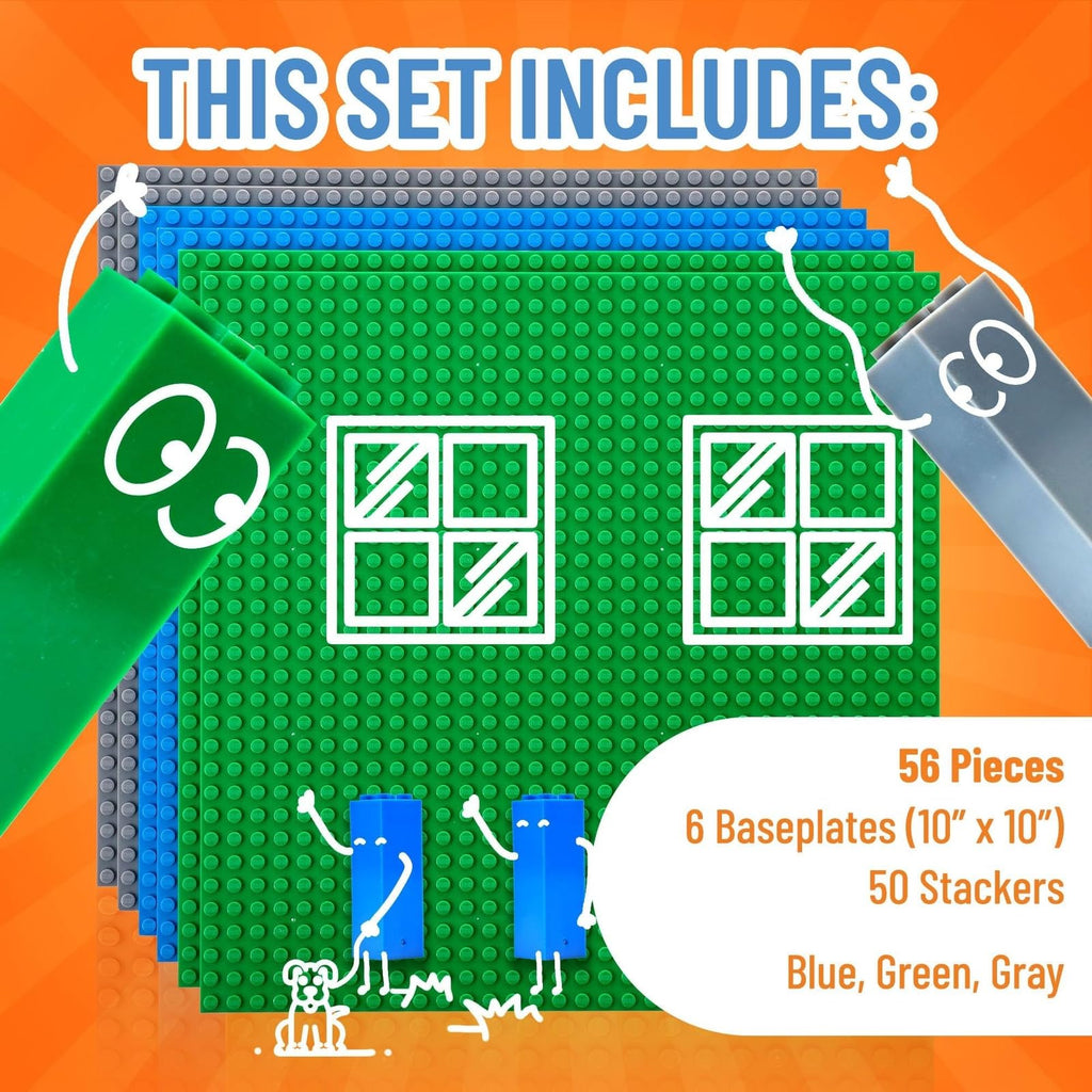 10 x 10 in 6 Baseplates with 50 Stackers Building Toy Blocks S406