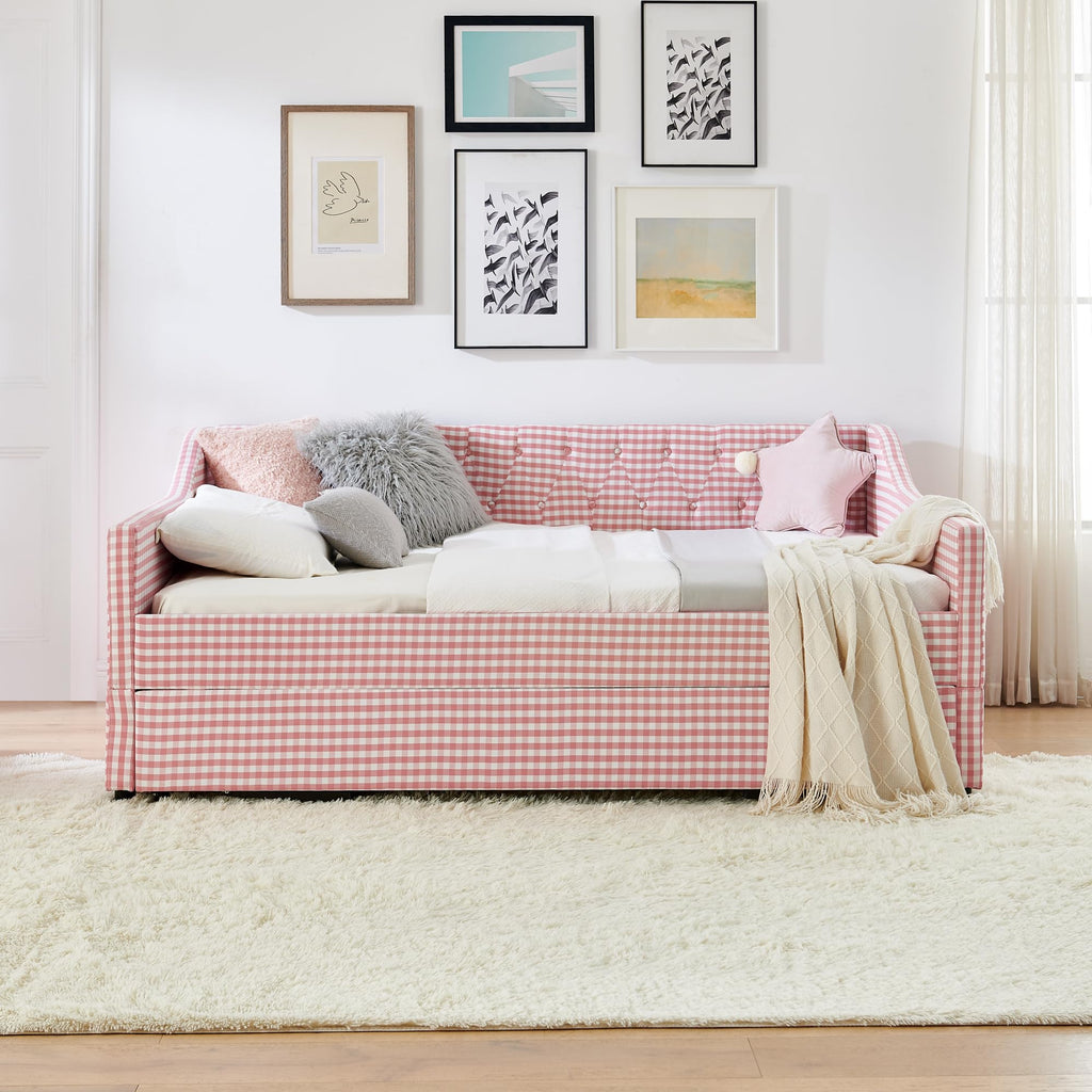 Full Size Upholstered Daybed with Trundle and Side Pocket S619