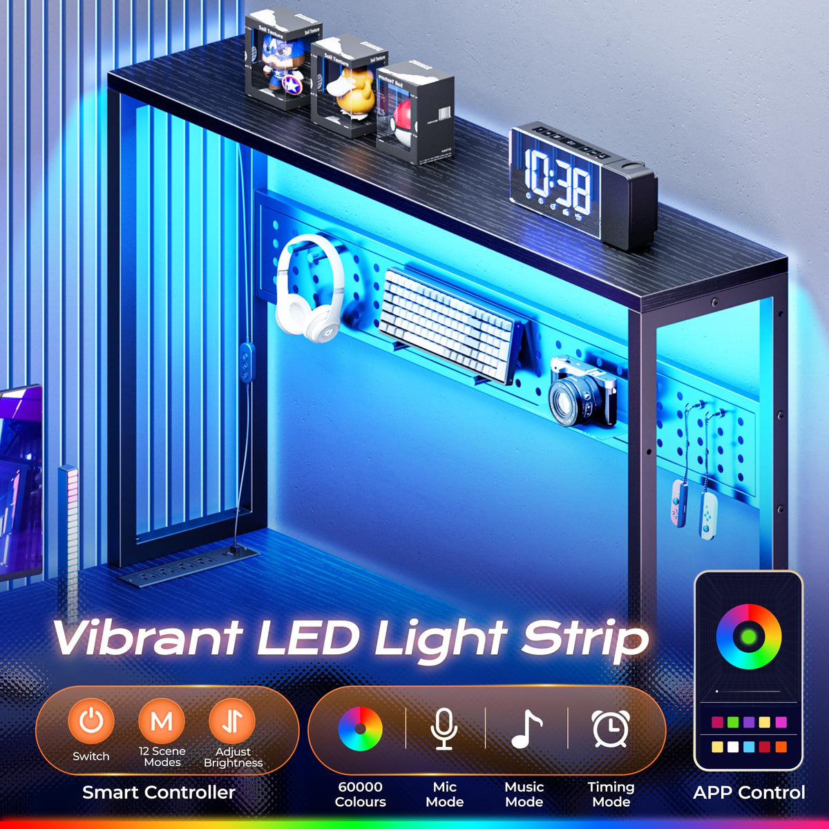 L Shaped Gaming Desk with LED Lights & Power Outlets K555