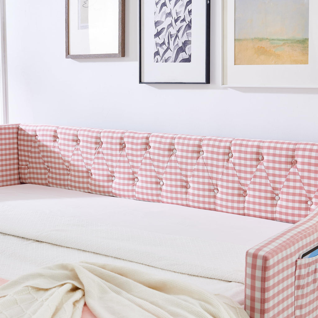 Full Size Upholstered Daybed with Trundle and Side Pocket S619