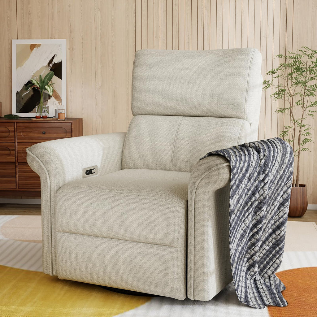 Fabric Light Gray Swivel Rocker Recliner Chair Y807