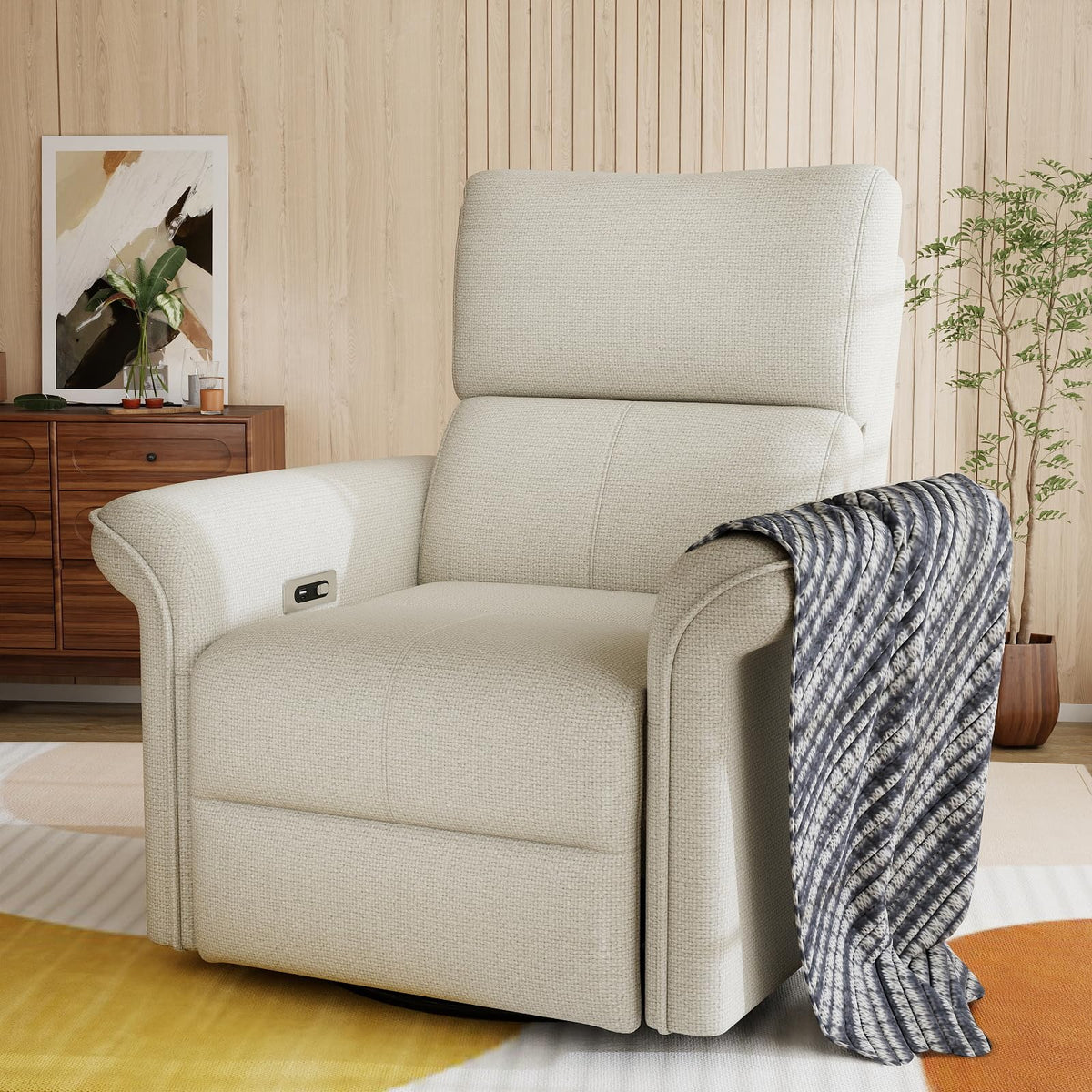 Fabric Light Gray Swivel Rocker Recliner Chair Y807
