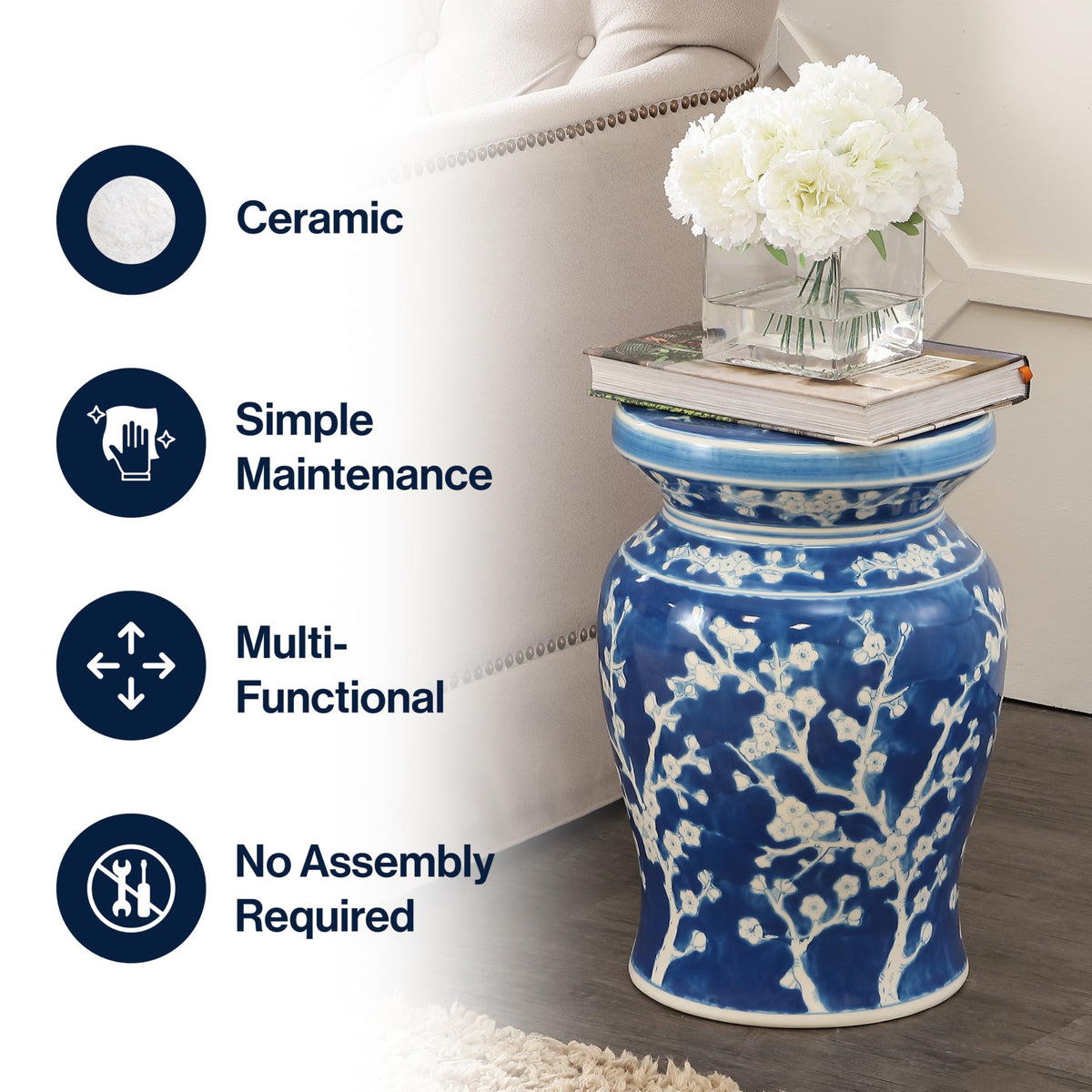 Ceramic Garden Stool 18" Side Table W897