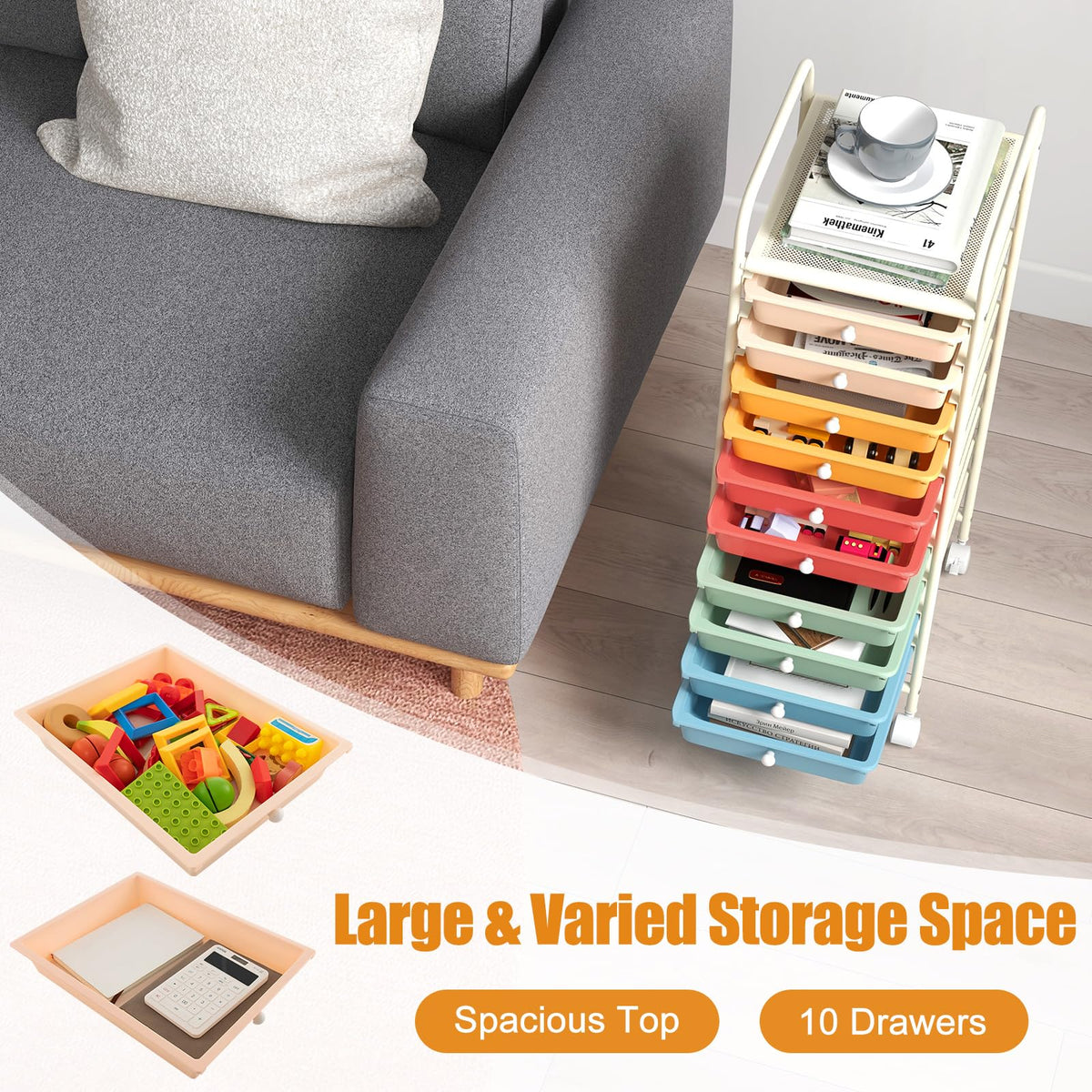 10 Drawer Rolling Storage Cart S5314