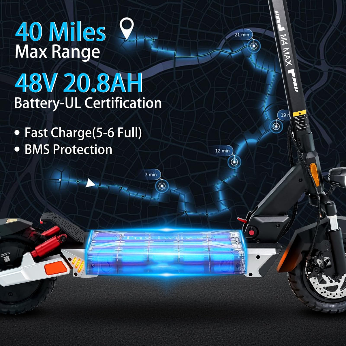 Electric Scooter 1600/4000/6000W Motor 50 Miles Range 10" Off Road Tire Folding E-Scooter with Detachable Seat J85925