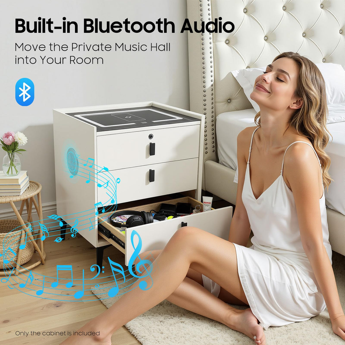 3 Drawer Smart Nightstand with Bluetooth Speaker USB Charging G286251