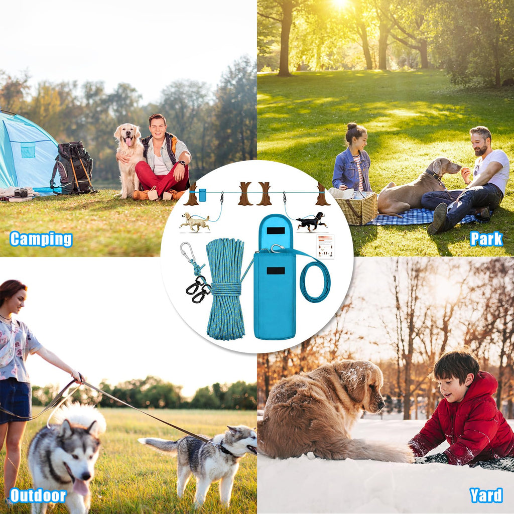 100FT Portable Dog Tie Out Cable for 2 Dogs F9626