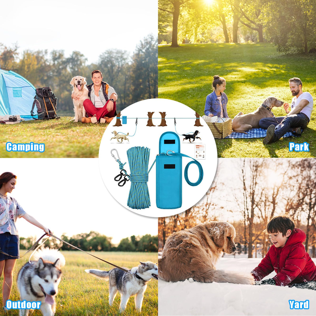 100FT Portable Dog Tie Out Cable for 2 Dogs F9626