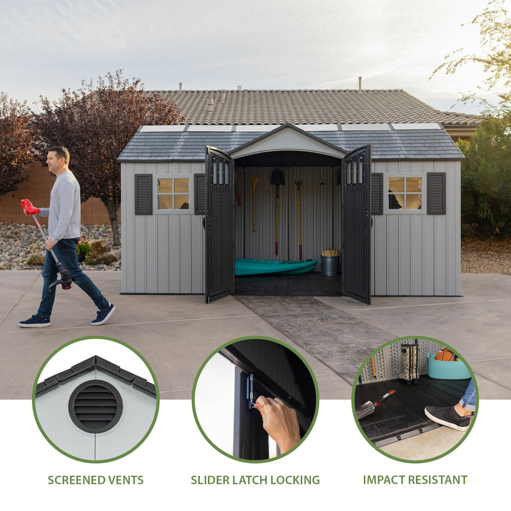 15x8 Ft Gray Resin Outdoor Storage Shed with Lockable Doors A8801