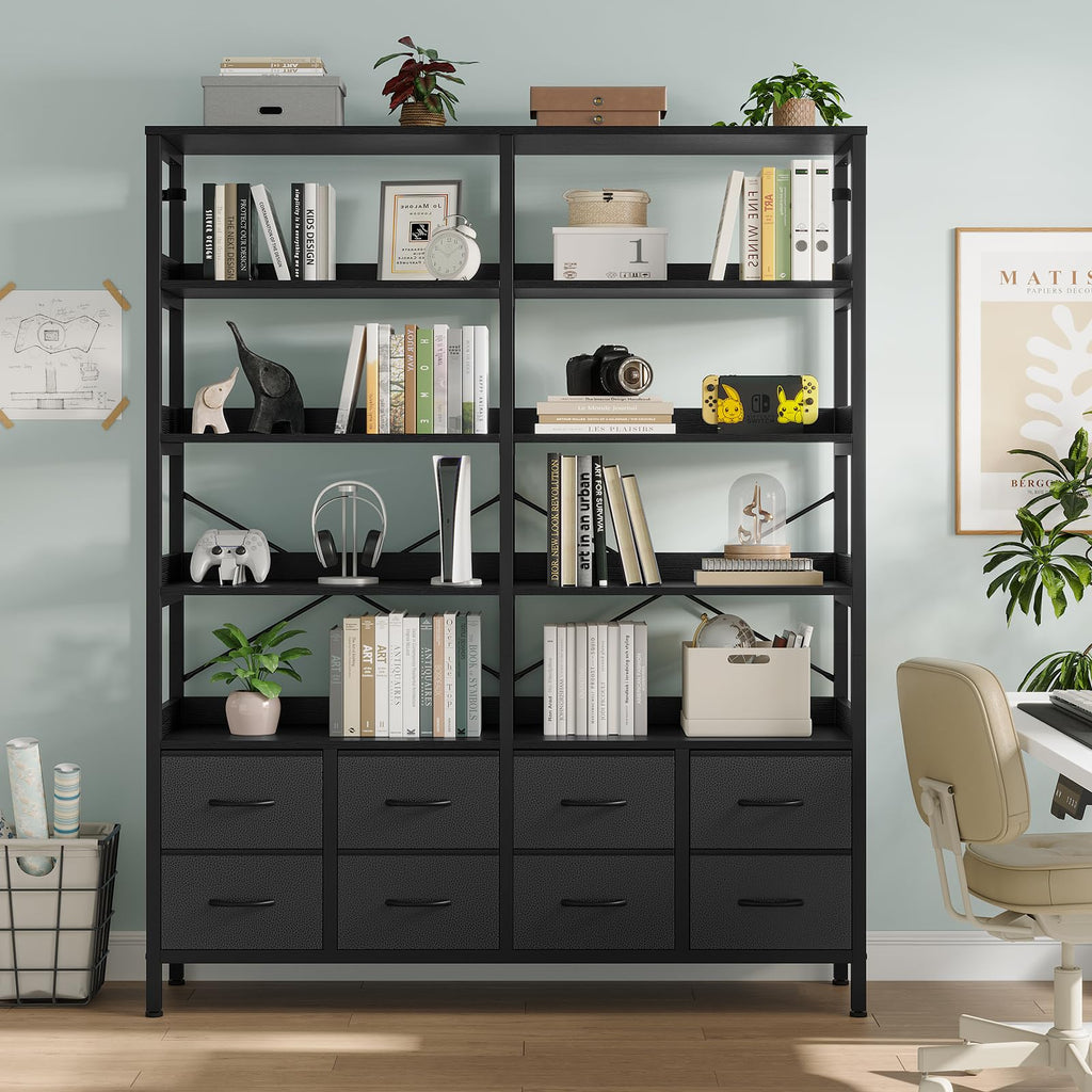 Black 8 Fabric Drawer 7-Tier Bookshelf U980776