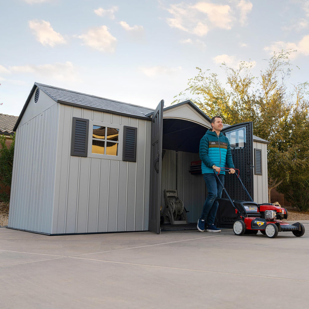 15x8 Ft Gray Resin Outdoor Storage Shed with Lockable Doors A8801