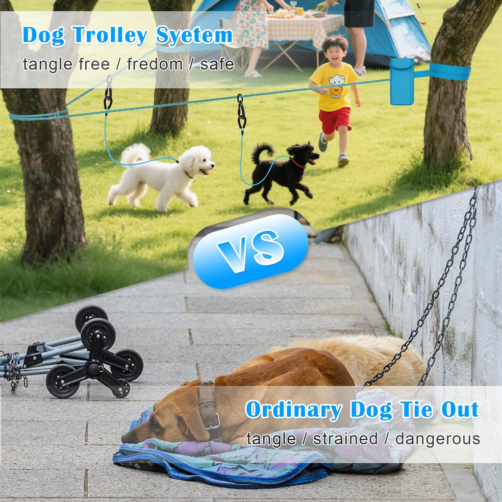 100FT Portable Dog Tie Out Cable for 2 Dogs F9626