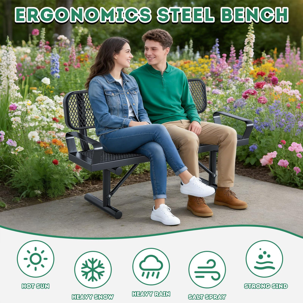 4FT Black Metal Garden Bench with Backrest G257