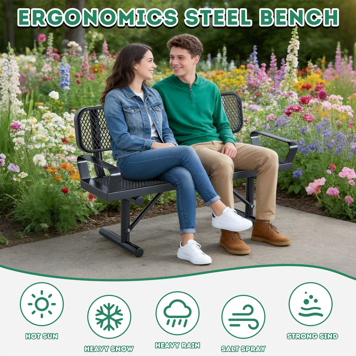 4FT Black Metal Garden Bench with Backrest G257