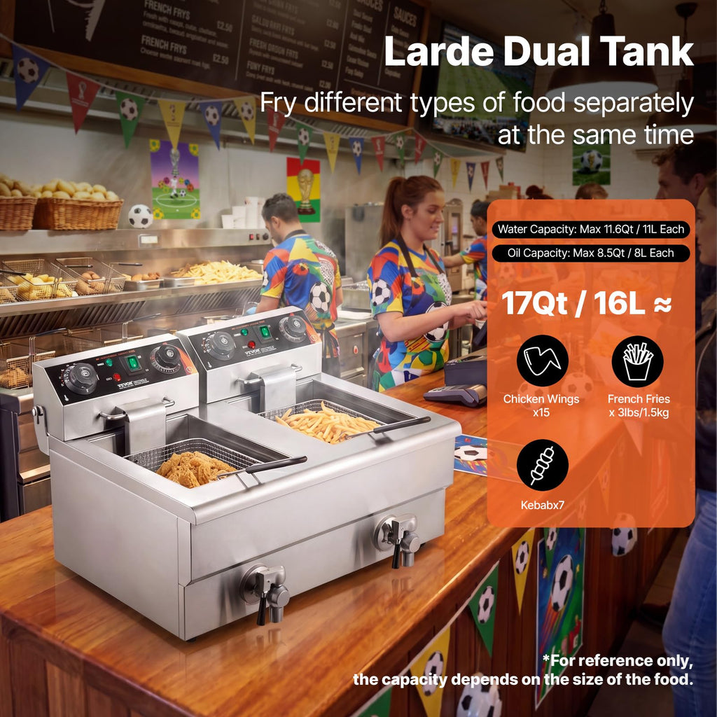 3000W Dual Tank Stainless Steel Electric Deep Fryer O313