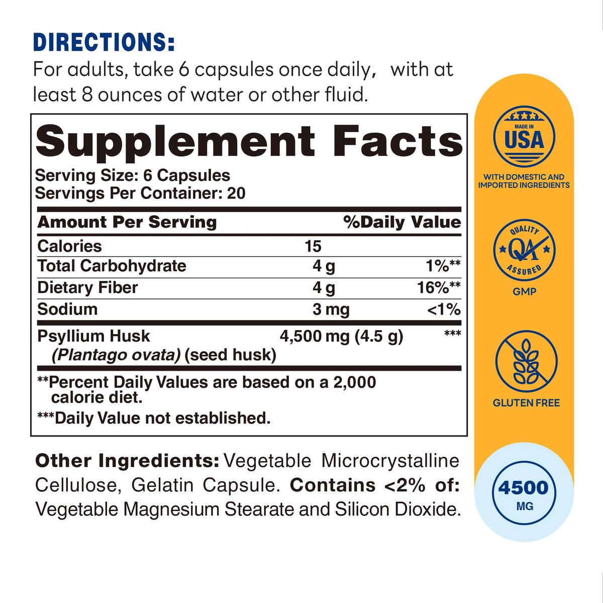 Psyllium Husks Capsules 4500 mg 120 Capsules V1733