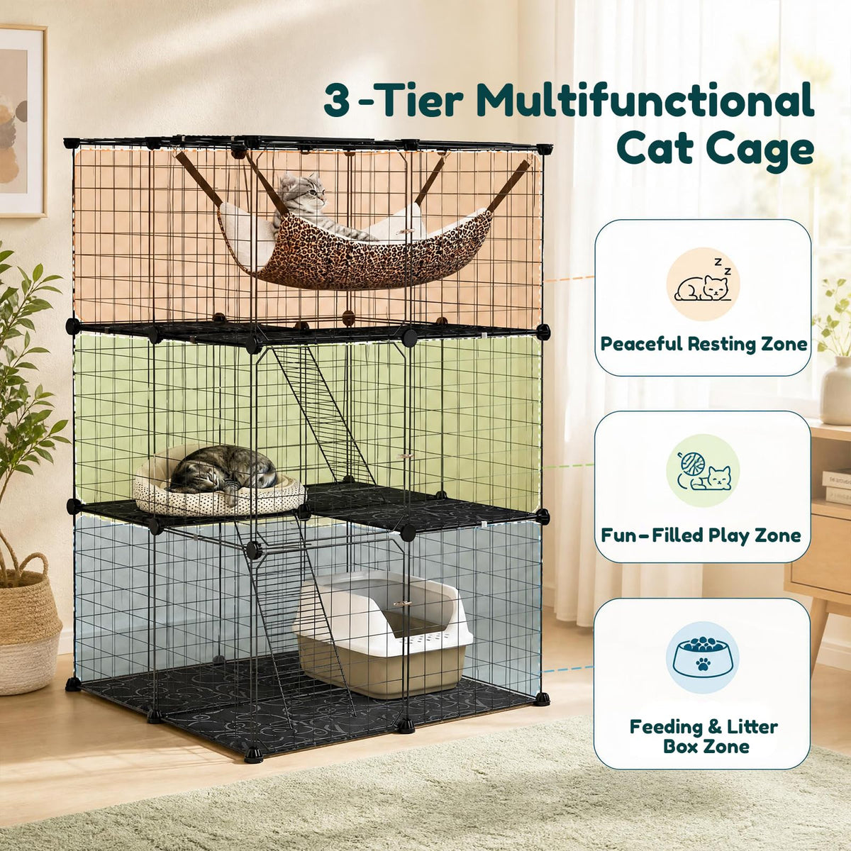 3-Tier Cat Cages Indoor M32302