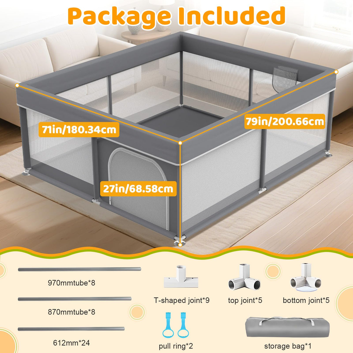 79x71 Inch Extra Large Baby Playpen Y20358