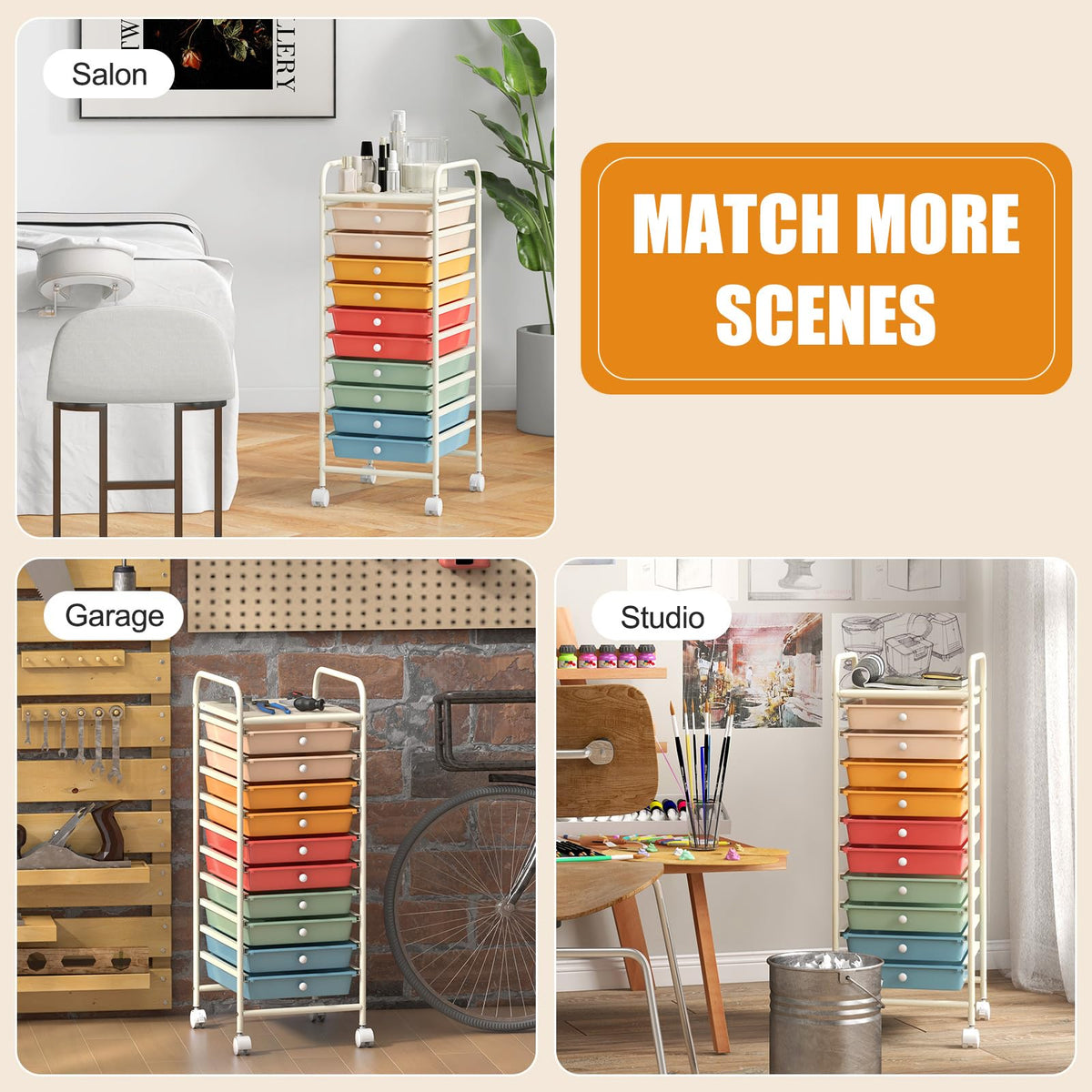 10 Drawer Rolling Storage Cart S5314