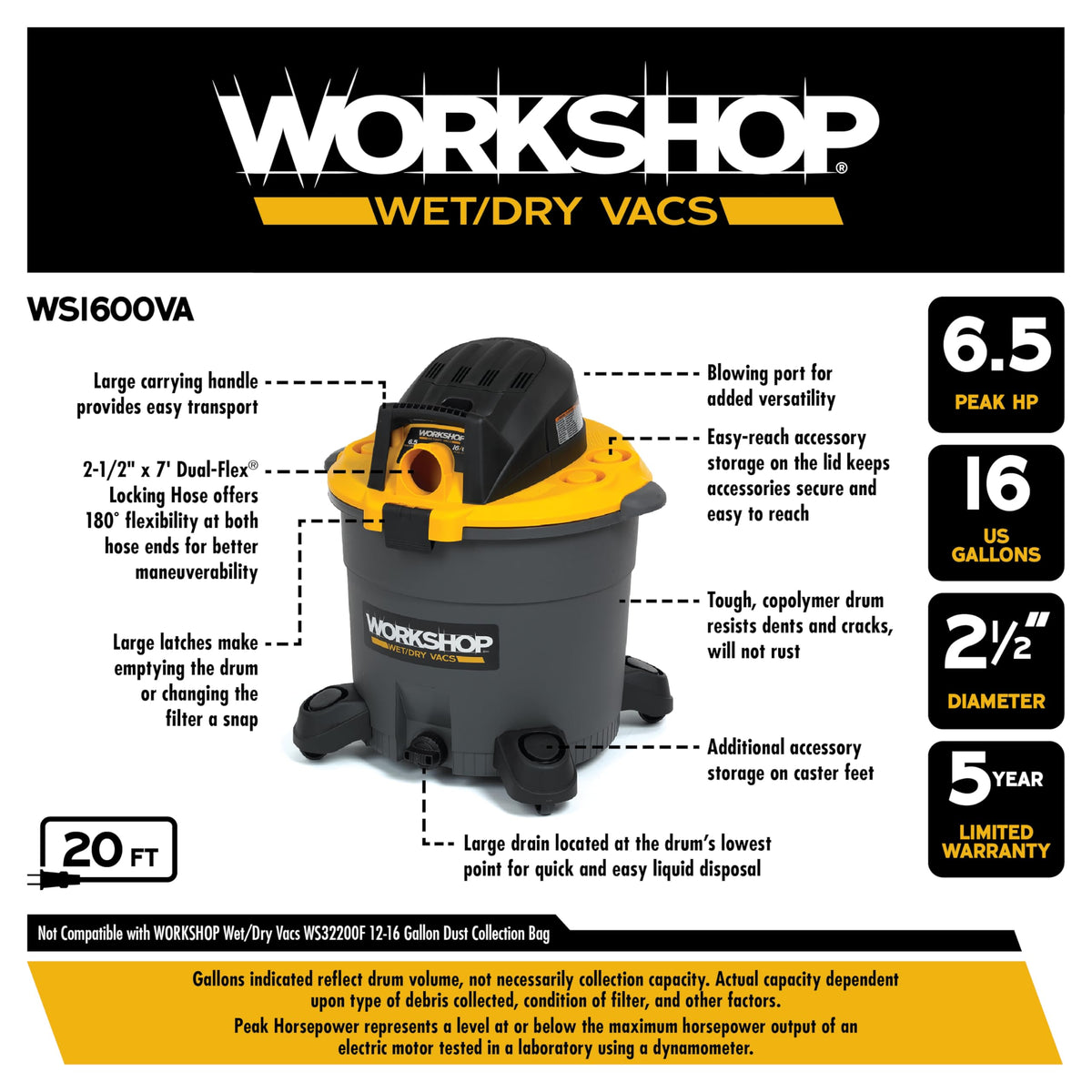 16-Gallon Wet Dry Vacuum Cleaner H88118
