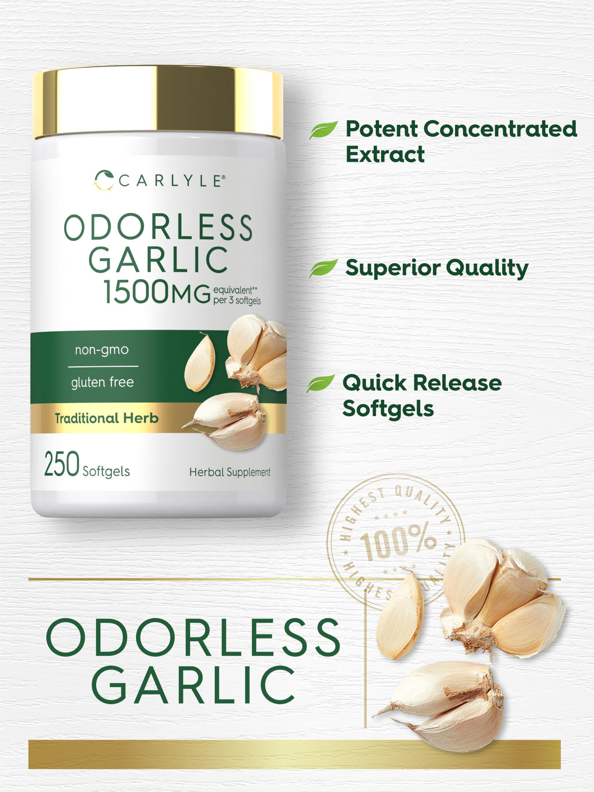 Odorless Garlic Supplement 250 Softgels G348