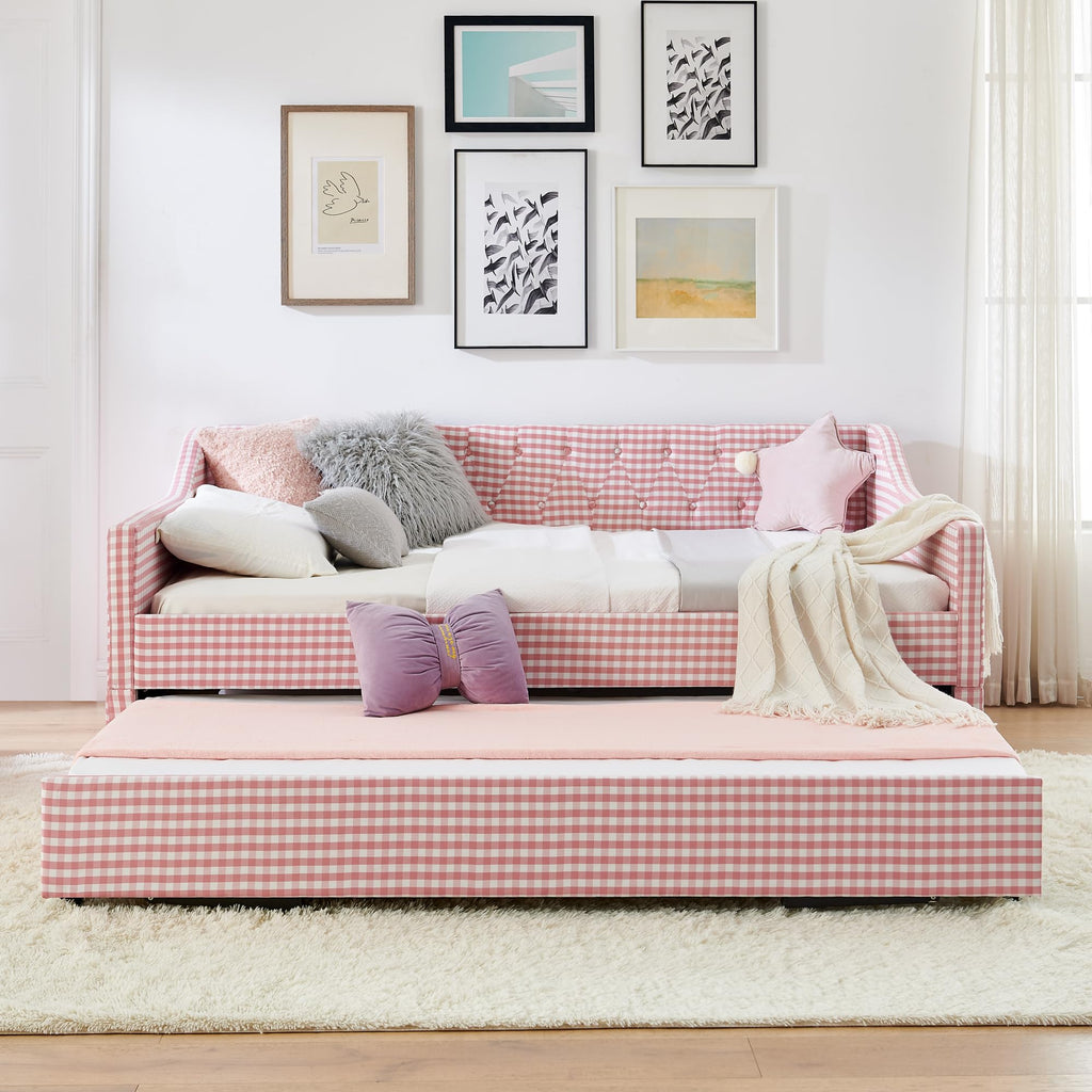 Full Size Upholstered Daybed with Trundle and Side Pocket S619