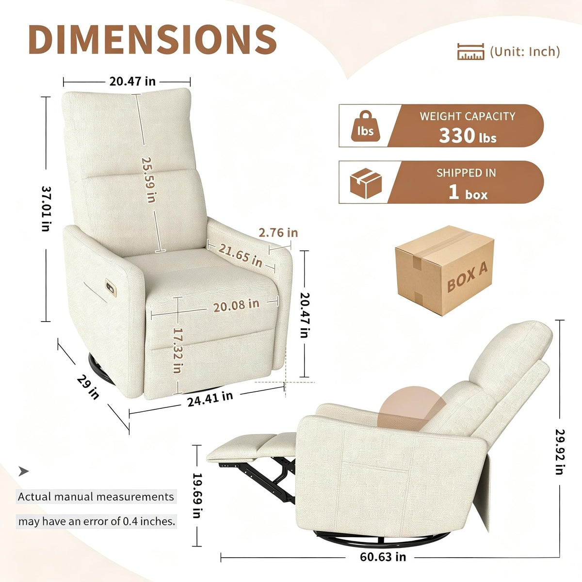 Power Swivel Recliner Chair with USB Charging Port I21486