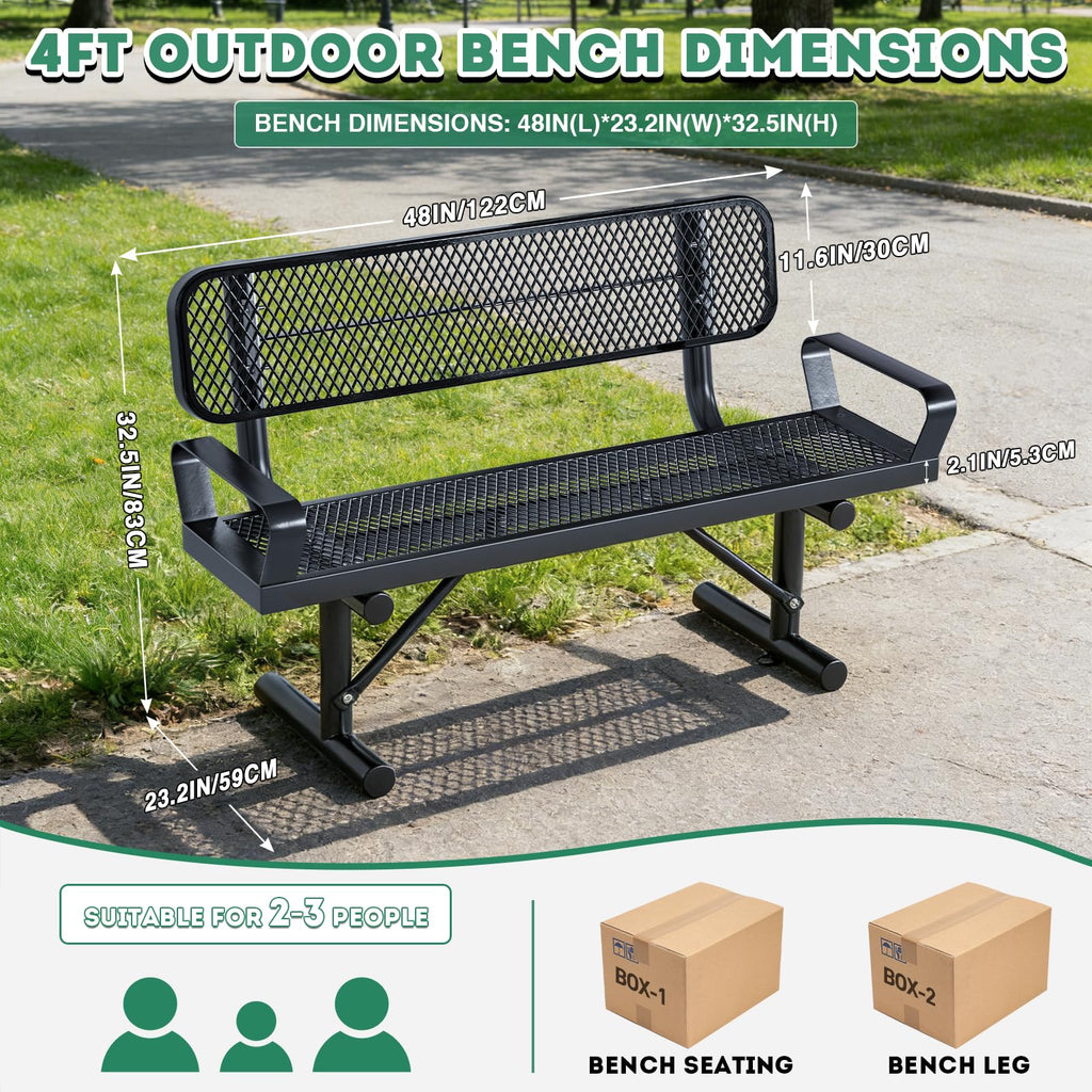 4FT Black Metal Garden Bench with Backrest G257