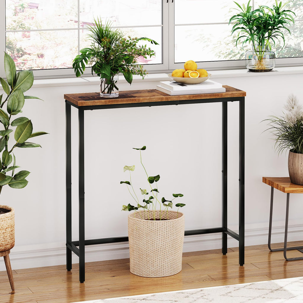 Narrow Console Table, Rustic Brown and Black M11619