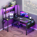 L Shaped Gaming Desk with LED Lights & Power Outlets K555